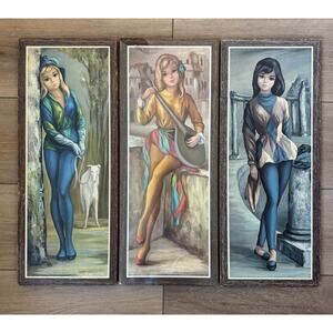 Vintage 1970s Maio Big Eye Harlequin Mandolin Dog Women Lithograph Jester Outfit